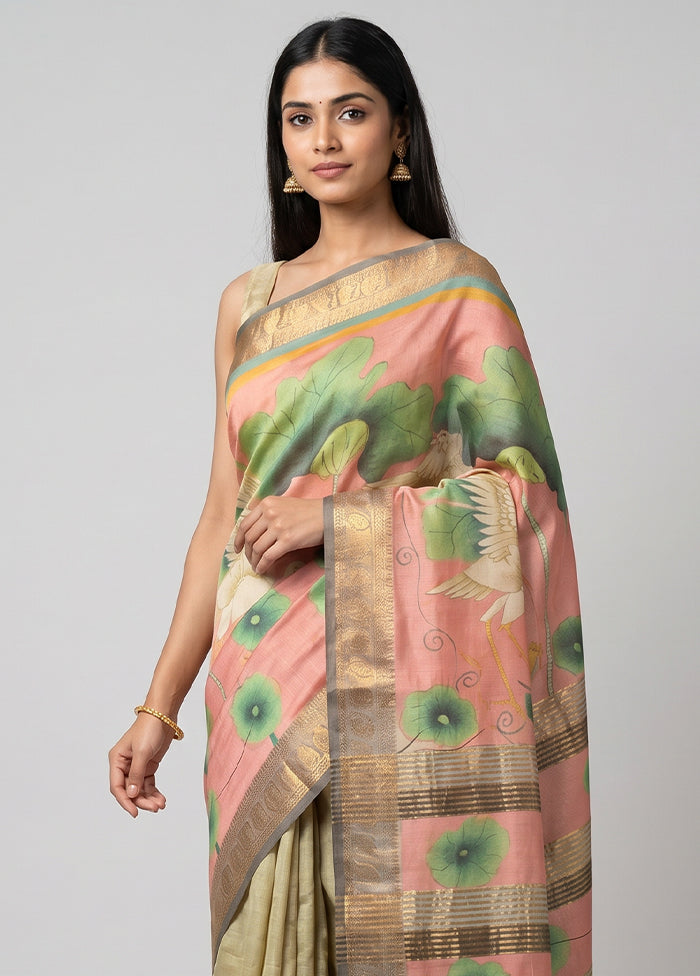 Multicolor Tussar Silk Saree With Blouse Piece