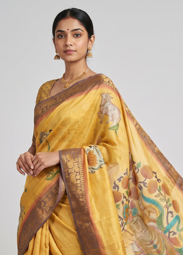 Multicolor Tussar Silk Saree With Blouse Piece