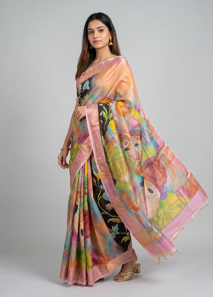 Multicolor Tussar Silk Saree With Blouse Piece