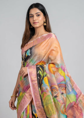 Multicolor Tussar Silk Saree With Blouse Piece