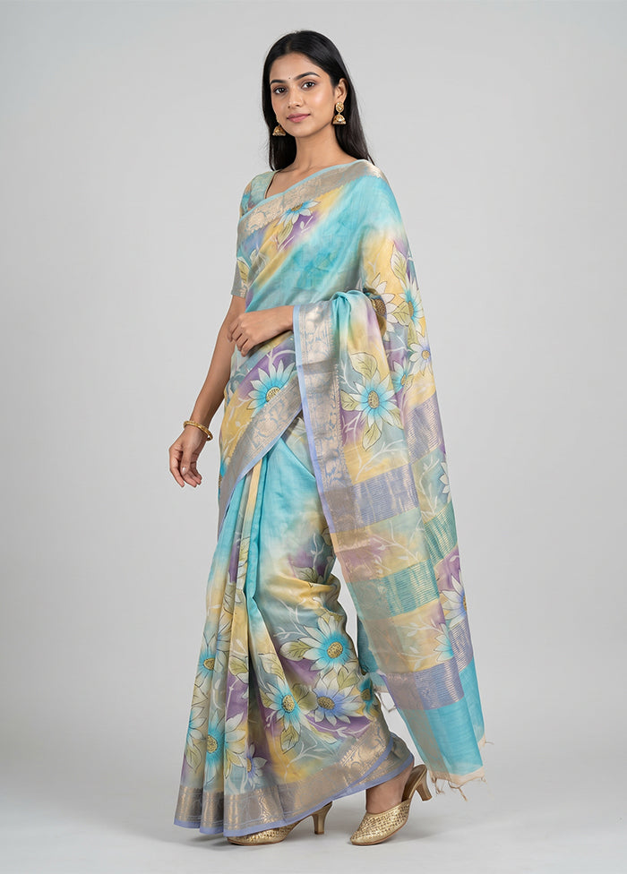 Multicolor Tussar Silk Saree With Blouse Piece