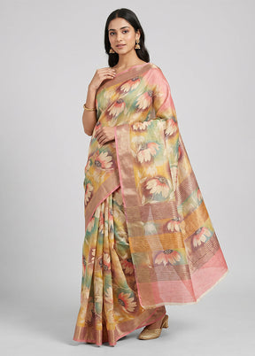 Multicolor Tussar Silk Saree With Blouse Piece