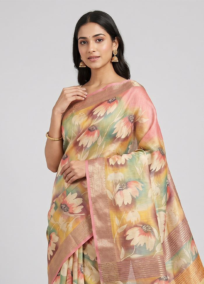 Multicolor Tussar Silk Saree With Blouse Piece