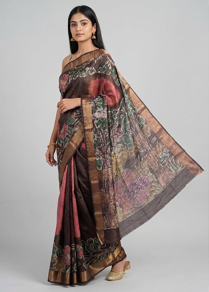 Multicolor Handloom Tussar Pure Silk Saree With Blouse Piece