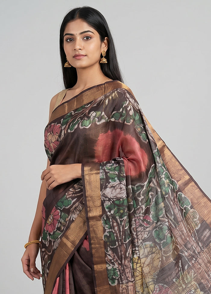 Multicolor Handloom Tussar Pure Silk Saree With Blouse Piece