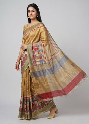 Multicolor Handloom Tussar Pure Silk Saree With Blouse Piece