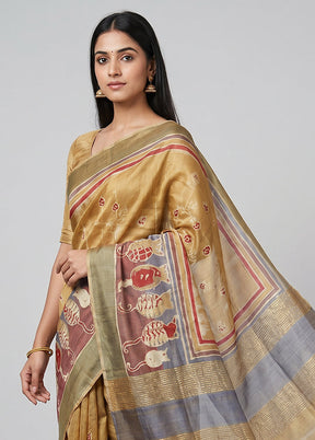 Multicolor Handloom Tussar Pure Silk Saree With Blouse Piece