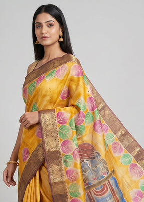 Multicolor Handloom Tussar Silk Saree With Blouse Piece
