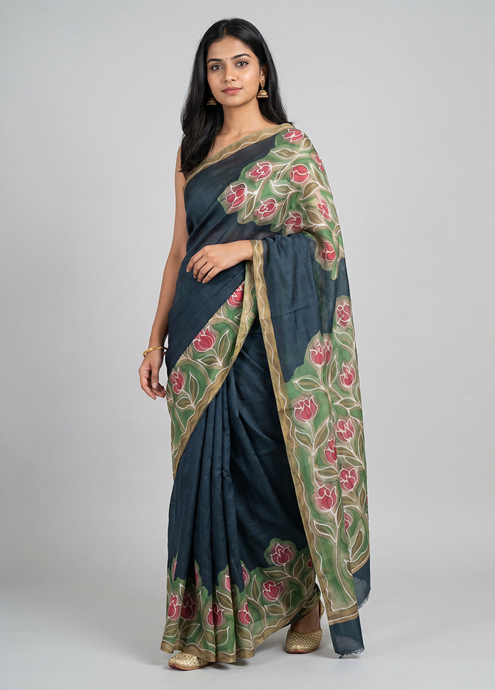 Multicolor Handloom Tussar Pure Silk Saree With Blouse Piece