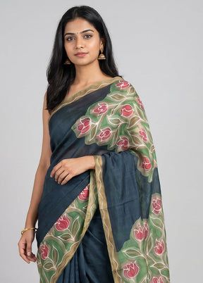 Multicolor Handloom Tussar Pure Silk Saree With Blouse Piece