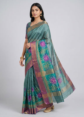 Multicolor Handloom Tussar Pure Silk Saree With Blouse Piece