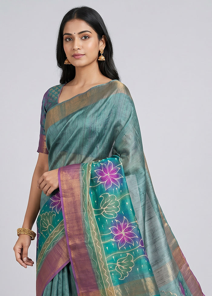 Multicolor Handloom Tussar Pure Silk Saree With Blouse Piece