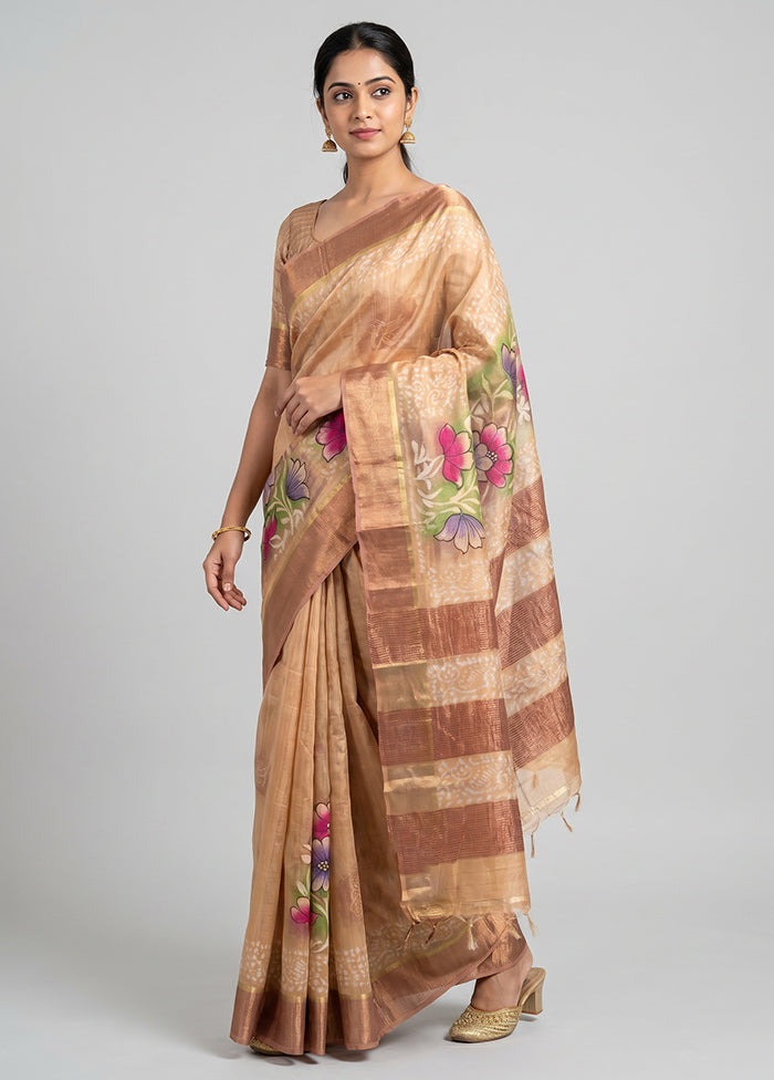 Multicolor Handloom Tussar Pure Silk Saree With Blouse Piece