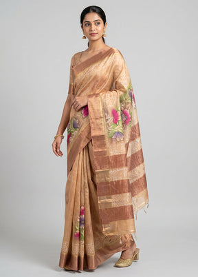 Multicolor Handloom Tussar Pure Silk Saree With Blouse Piece