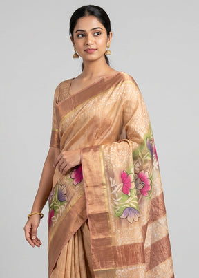 Multicolor Handloom Tussar Pure Silk Saree With Blouse Piece