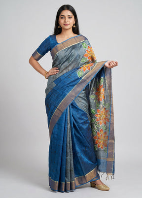 Multicolor Handloom Tussar Pure Silk Saree With Blouse Piece