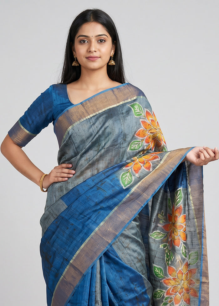 Multicolor Handloom Tussar Pure Silk Saree With Blouse Piece