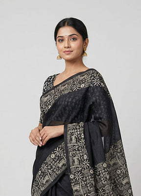 Black Printed Silk Saree Without Blouse Piece