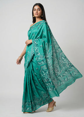 Green Printed Silk Saree Without Blouse Piece