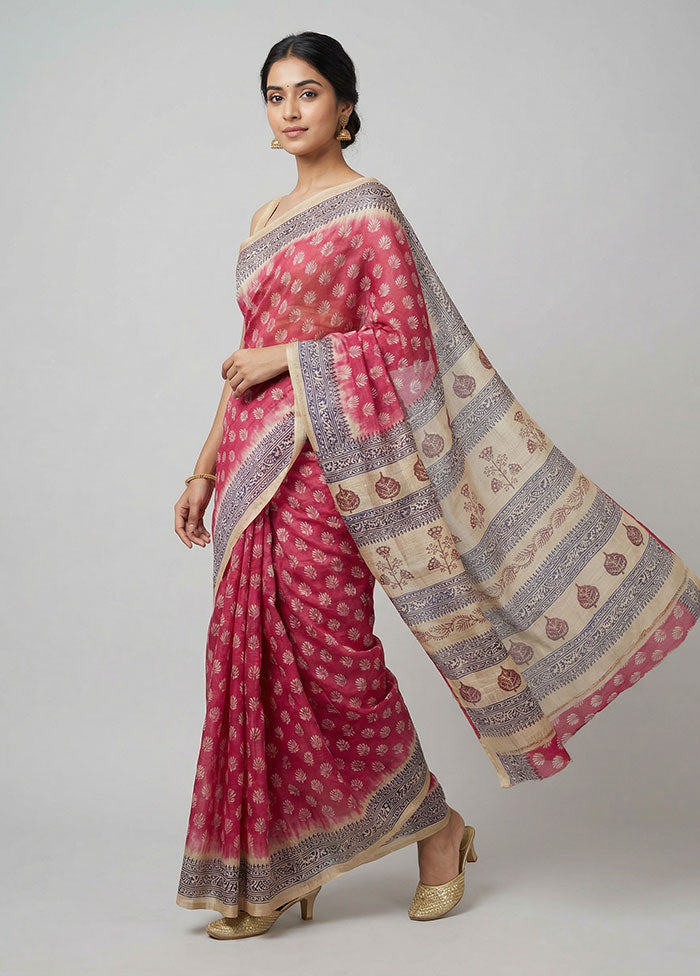 Maroon Printed Silk Saree Without Blouse Piece