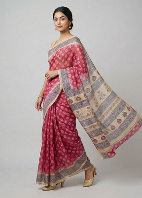 Maroon Printed Silk Saree Without Blouse Piece