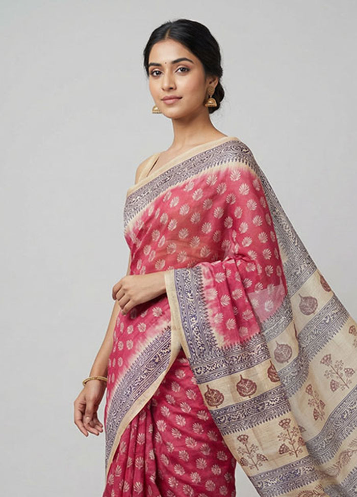 Maroon Printed Silk Saree Without Blouse Piece