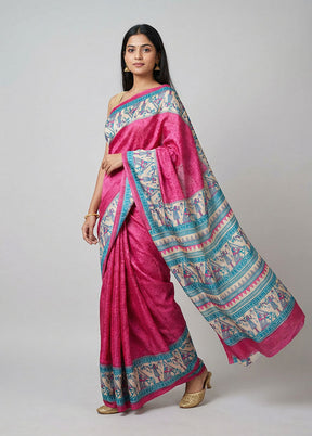 Pink Printed Silk Saree Without Blouse Piece