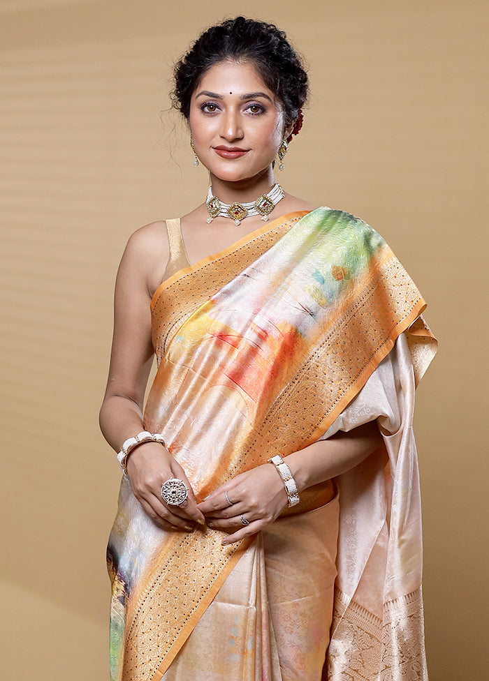 Cream Dupion Silk Saree With Blouse Piece