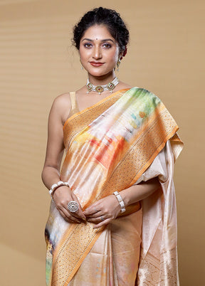 Cream Dupion Silk Saree With Blouse Piece