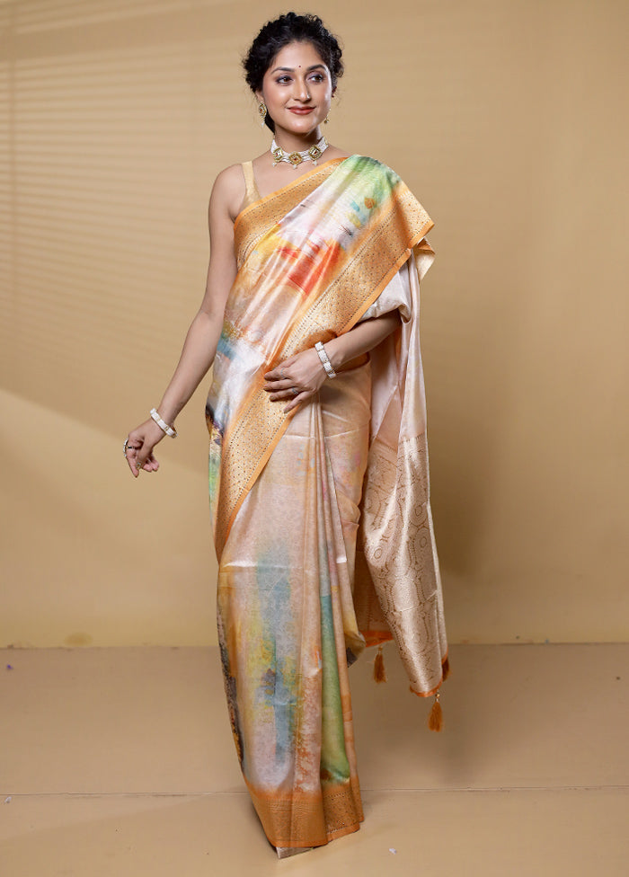 Cream Dupion Silk Saree With Blouse Piece
