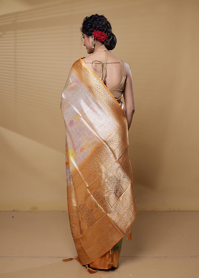 Cream Dupion Silk Saree With Blouse Piece