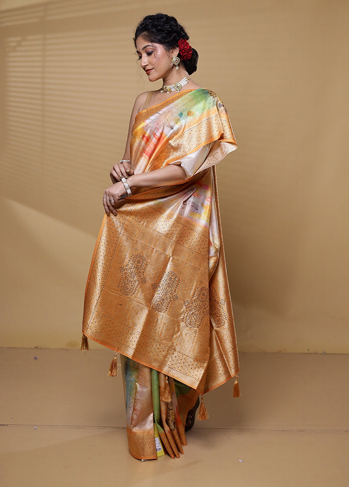 Cream Dupion Silk Saree With Blouse Piece