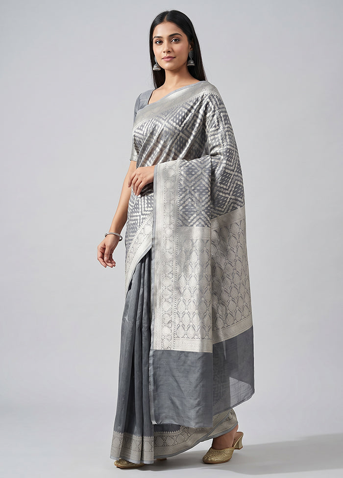 Grey Kora Silk Saree With Blouse Piece