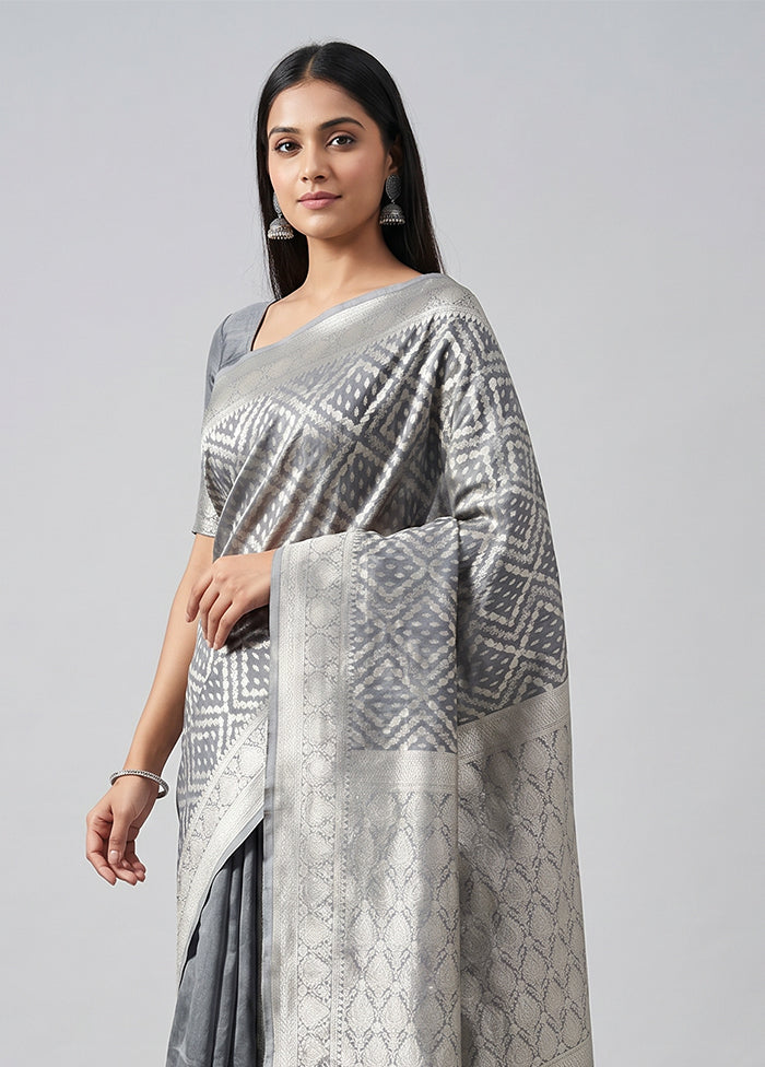 Grey Kora Silk Saree With Blouse Piece