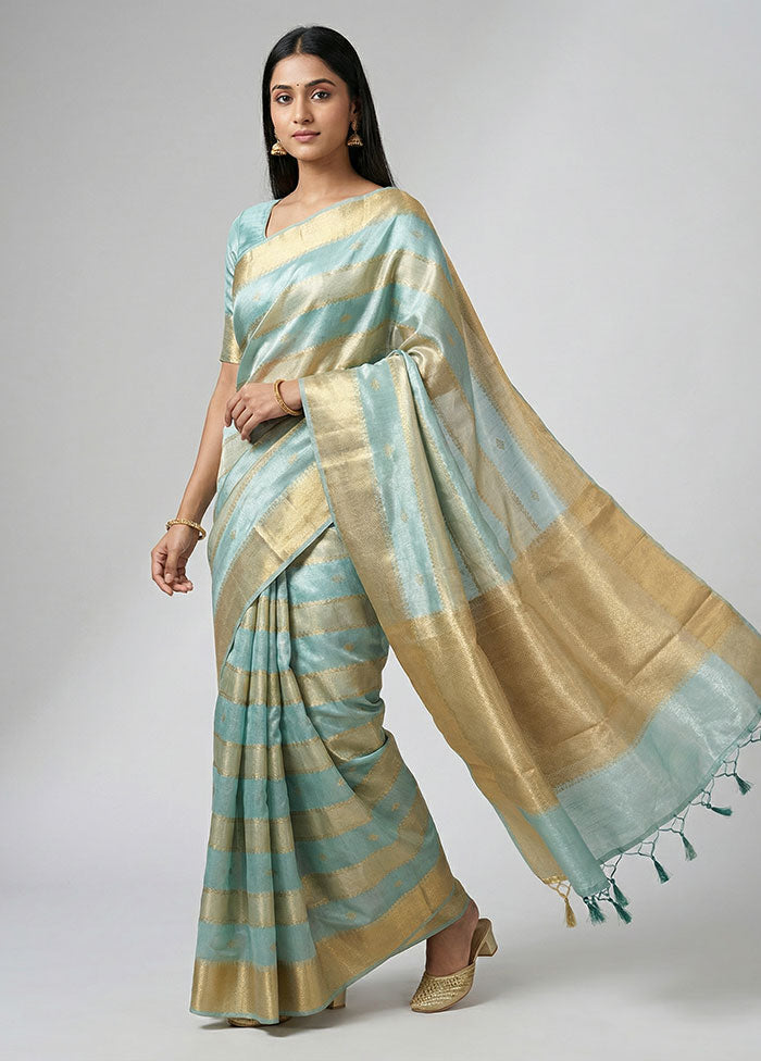 Blue Tissue Silk Saree With Blouse Piece
