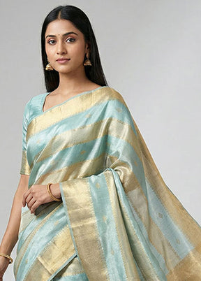 Blue Tissue Silk Saree With Blouse Piece