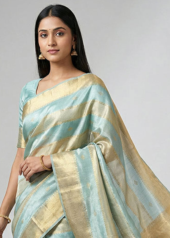 Blue Tissue Silk Saree With Blouse Piece