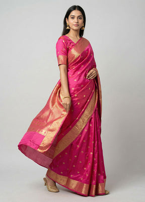 Pink Handloom Kanchipuram Pure Silk Saree With Blouse Piece