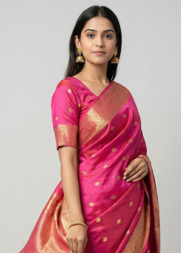 Pink Handloom Kanchipuram Pure Silk Saree With Blouse Piece