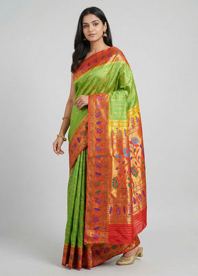 Green Handloom Kanchipuram Pure Silk Saree With Blouse Piece