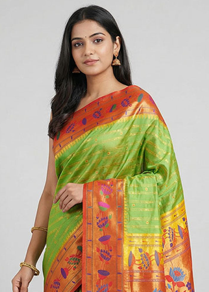 Green Handloom Kanchipuram Pure Silk Saree With Blouse Piece