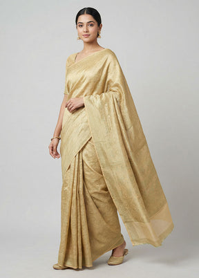 Cream Jamewar Silk Saree With Blouse Piece