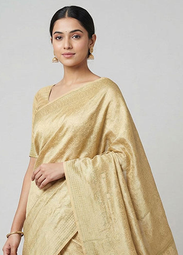Cream Jamewar Silk Saree With Blouse Piece
