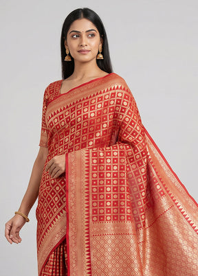 Red Handloom Pure Georgette Saree With Blouse Piece