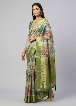 Cream Dupion Silk Saree With Blouse Piece