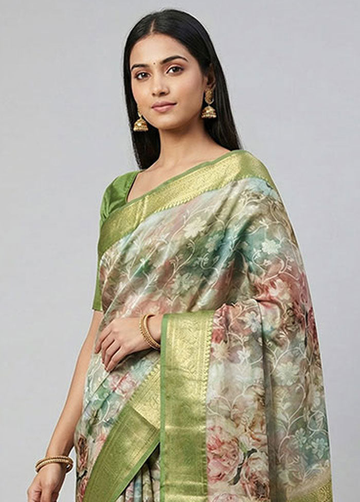 Cream Dupion Silk Saree With Blouse Piece