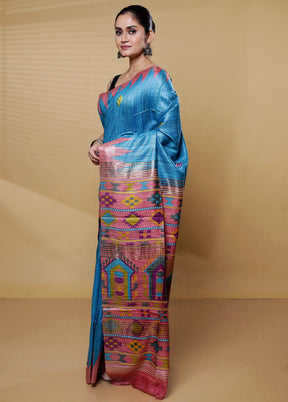 Green Tussar Silk Saree With Blouse Piece