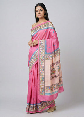 Pink Printed Silk Saree Without Blouse Piece