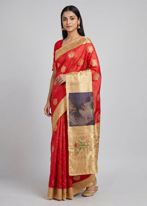 Pink Dupion Silk Saree With Blouse Piece