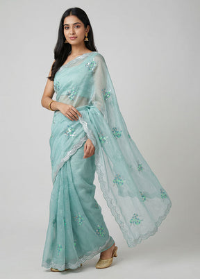 Blue Georgette Saree With Blouse Piece